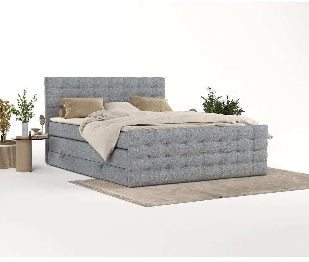 Pat boxspring gri cu spațiu de depozitare 160x200 cm Blend – Maison de Rêve