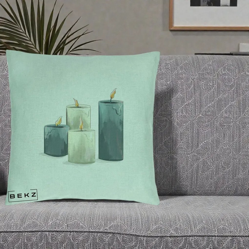 Perna Decorativa Lumanari Hygge Alb-Verde, 40x40 cm, Verde Menta, Husa Detasabila, Perna Inclusa, BEKZ®