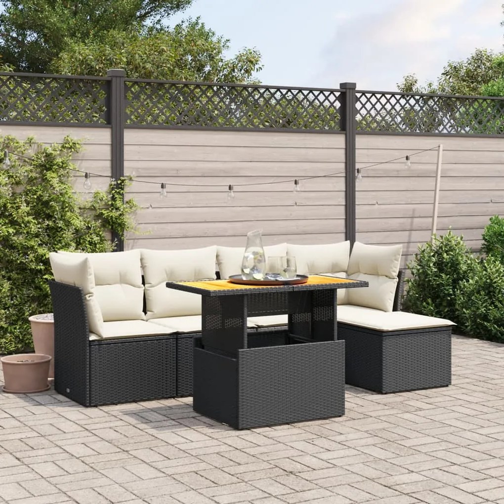 3270804 vidaXL Set mobilier de grădină cu perne, 6 piese, negru, poliratan