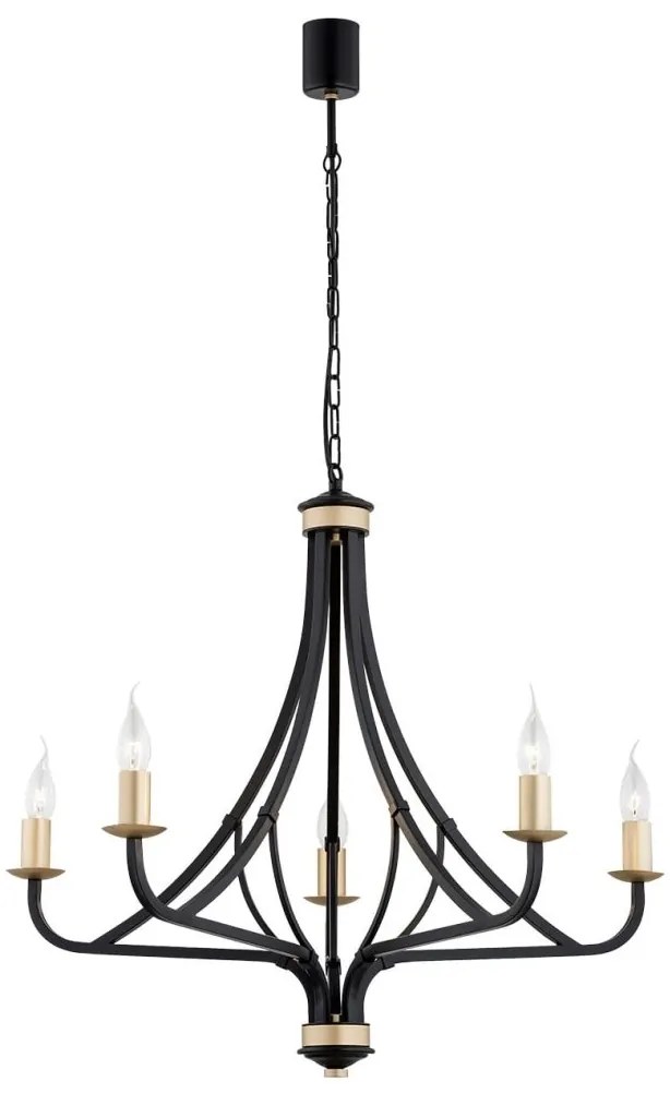 Lustra cu 5 brate design modern Lorenzo negru, auriu
