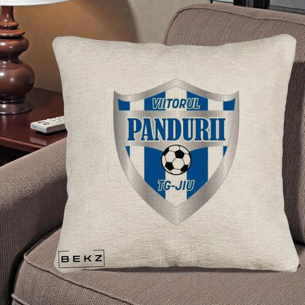 Perna Personalizata Pandurii Targu Jiu Fotbal, 40x40 cm, Bej Canapea, Husa Detasabila, Perna Inclusa, BEKZ®