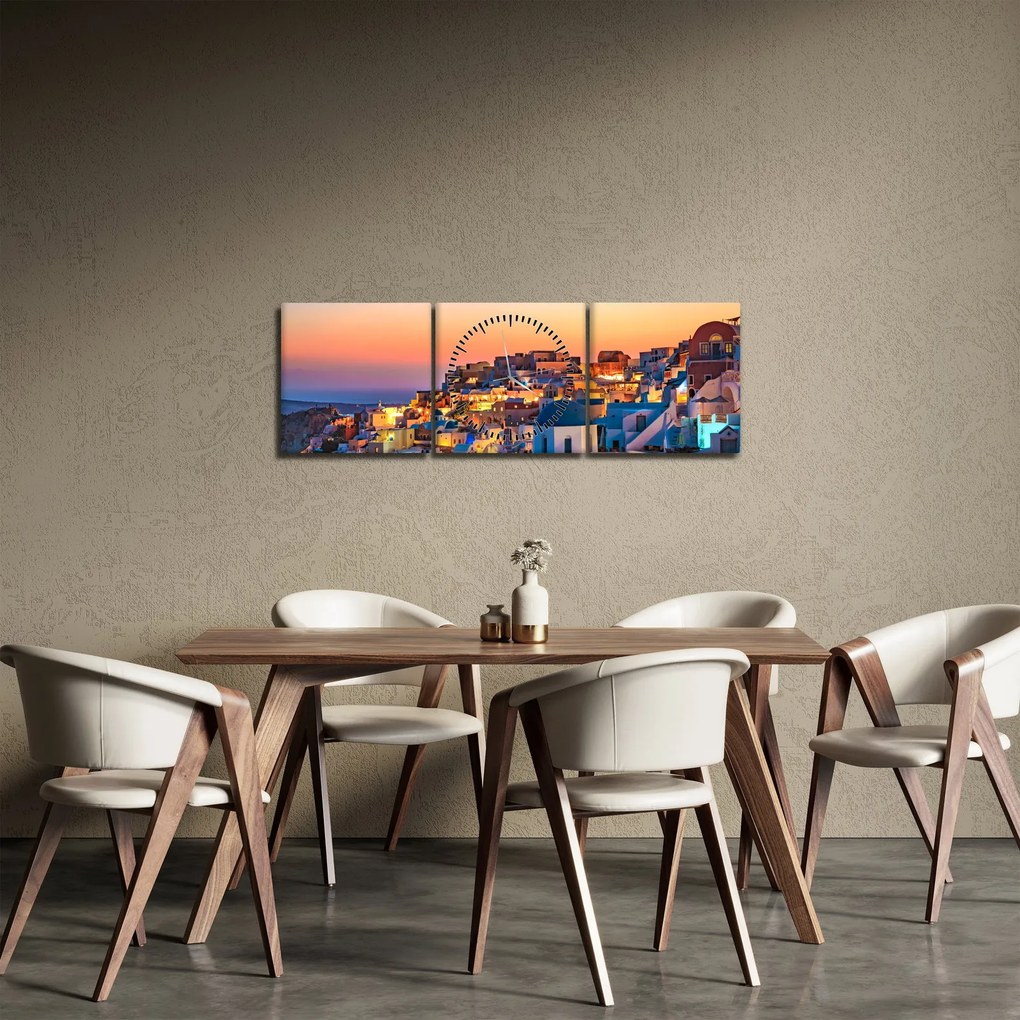 Tablou - Santorini în amurg (cu ceas) (90x30 cm)