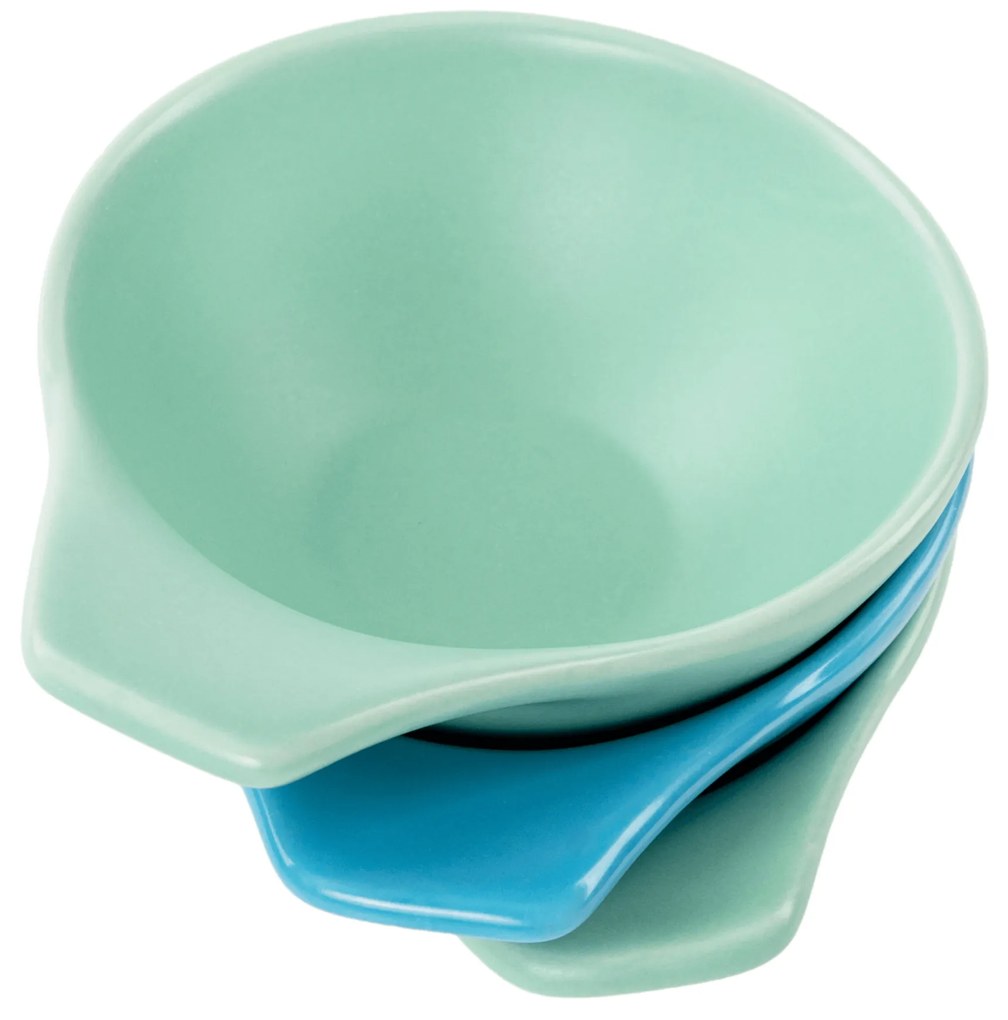 Set de 3 boluri pe tavă, alb / albastru / turcoaz / cyan, KESPER