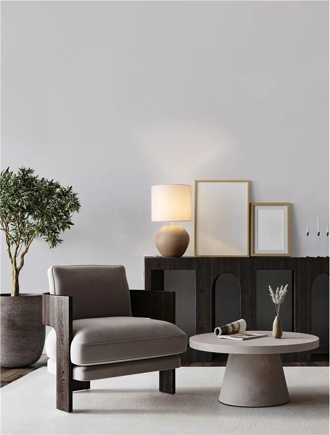 Veioza decorativa, Ghips, Crem, Tesatura, Alb, Mizu