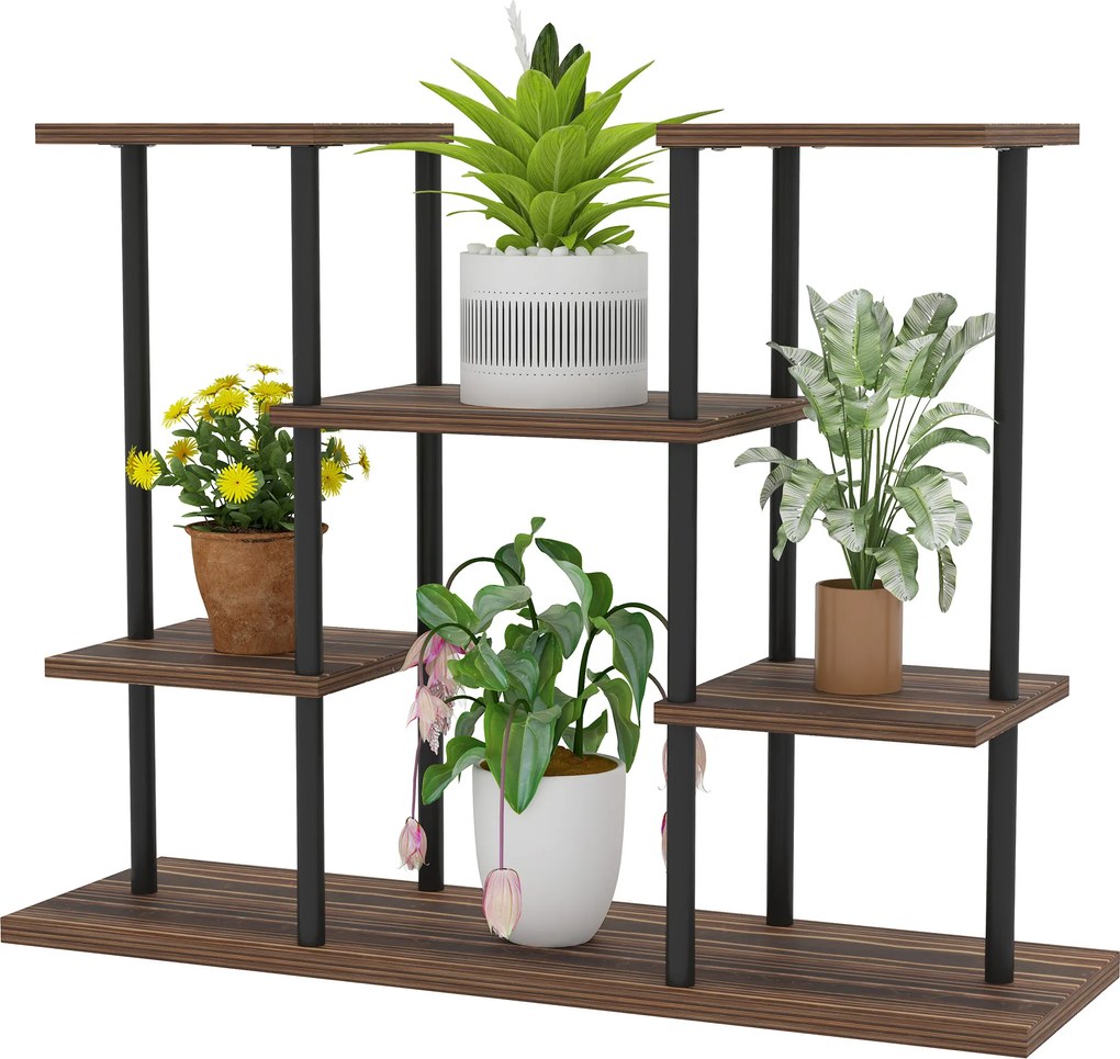 Outsunny Suport pentru flori cu 4 niveluri, suport pentru plante în 4 trepte, suport pentru ghivece pentru interior și exterior, lemn, oțel | Aosom Romania