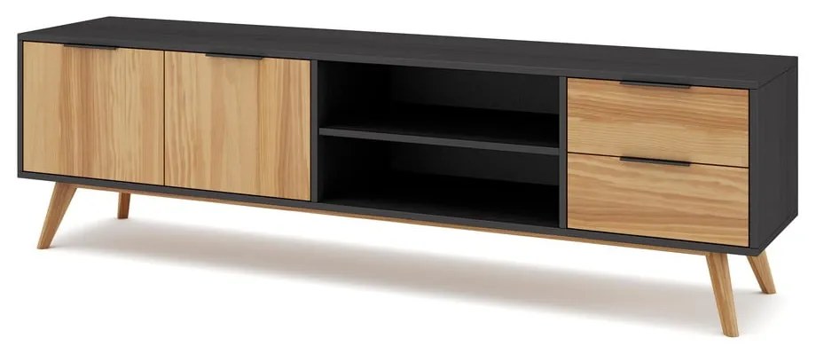 Comodă TV negru/natural din lemn de pin 180x53 cm Lavis – Marckeric