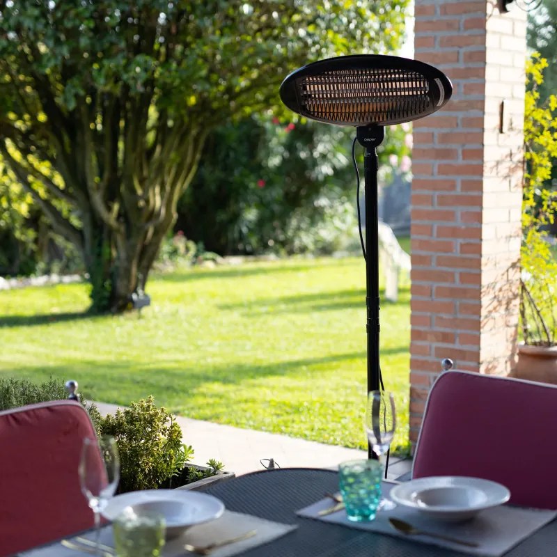 Resigilat: Lampa cu quartz pentru terasa/gradina Beper P203PAN002, 2000W, 3 trepte, Cap reglabil, Protectie la rasturnare, IP34, Negru