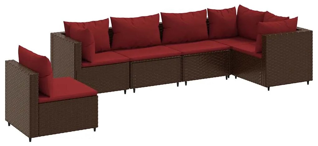 3308173 vidaXL Set mobilier de grădină cu perne, 6 piese, maro, poliratan