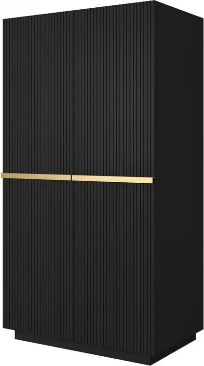 Dulap Nicole dormitor 100 cm - negru mat / mânere aurii