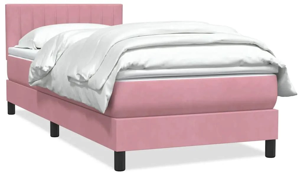 vidaXL Pat box spring cu saltea, roz, 80x220 cm, catifea
