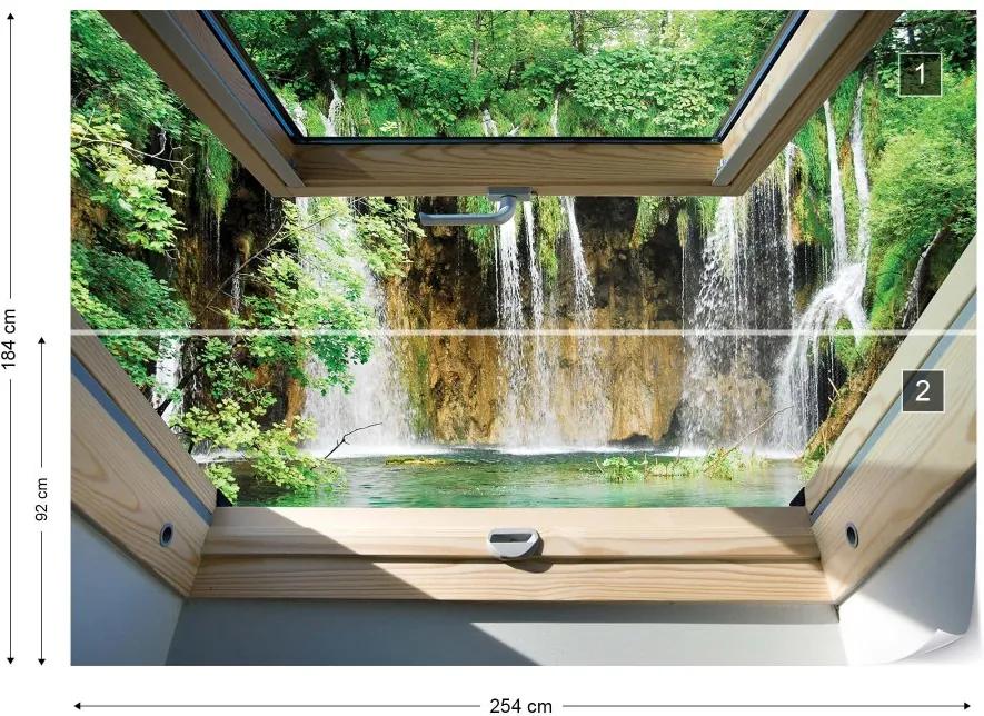 GLIX Fototapet - Waterfall 3D Skylight Window View Vliesová tapeta  - 254x184 cm