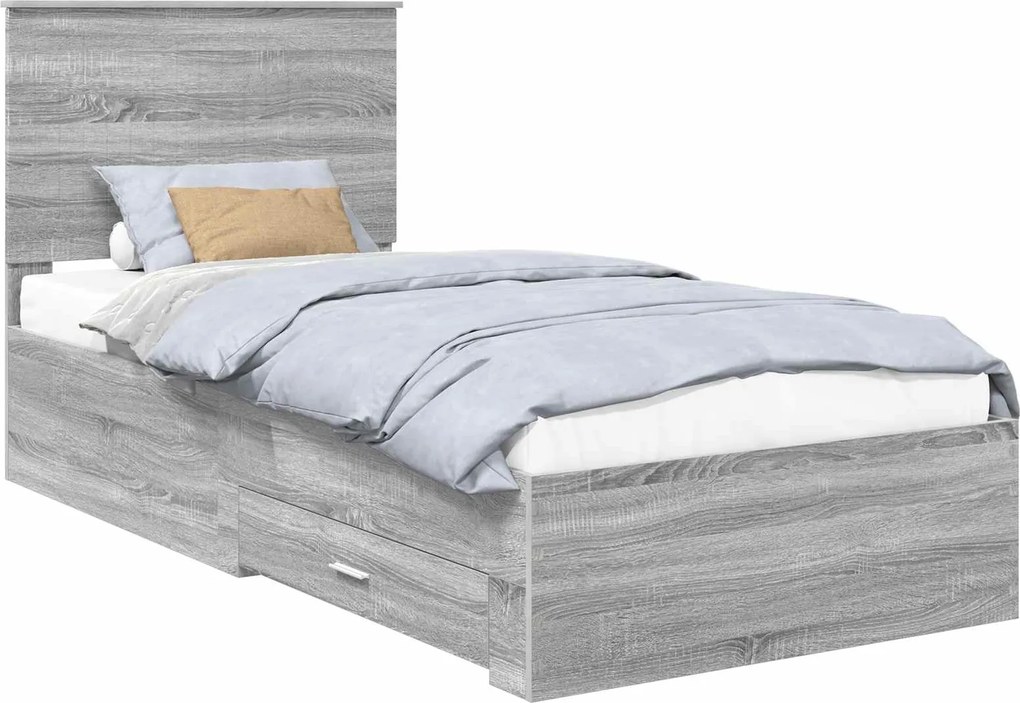 vidaXL Cadru de pat cu headboard Gri Sonoma 90 x 190 cm Lemn compozit