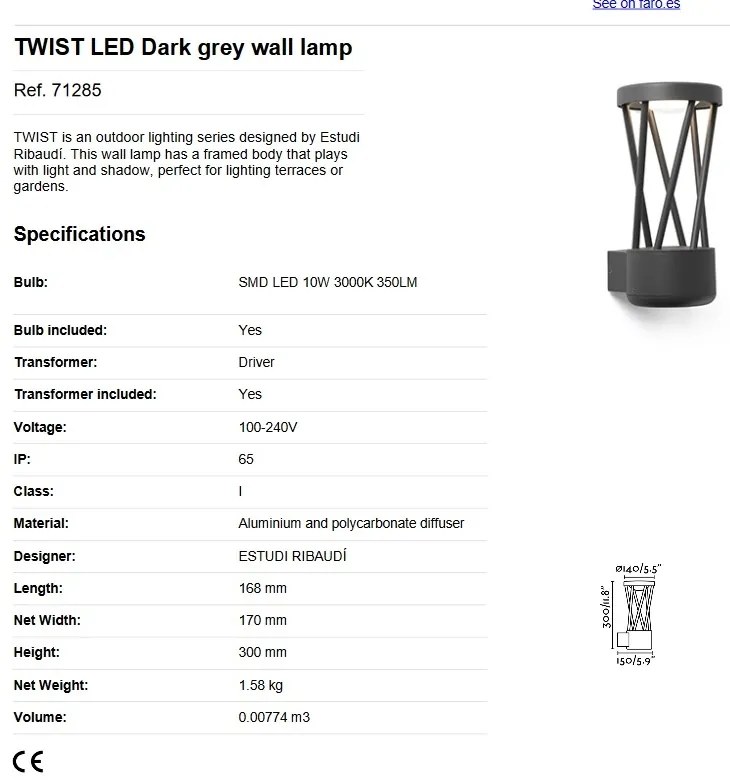 Aplica LED de exterior design modern ambiental IP65 TWIST