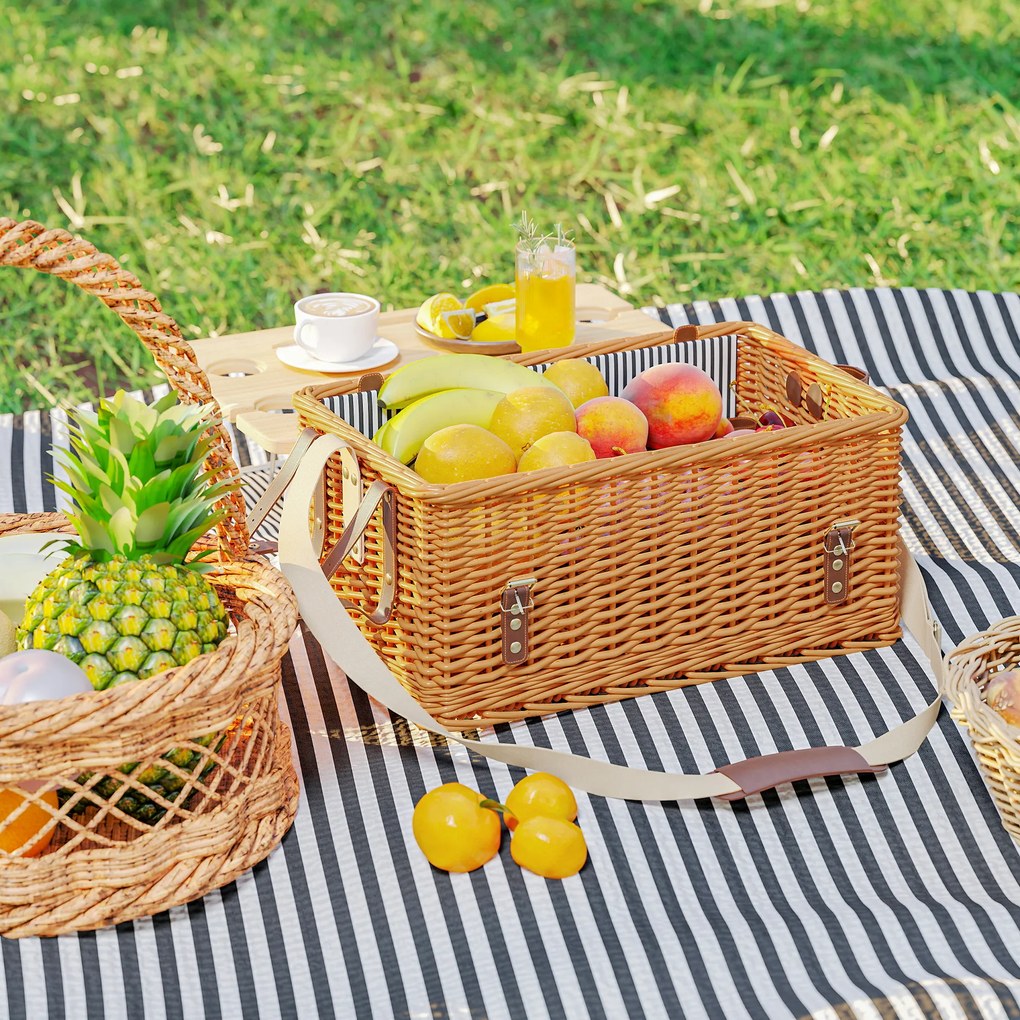 Outsunny Coș Picnic Răchită Bej cu Set | Aosom Romania