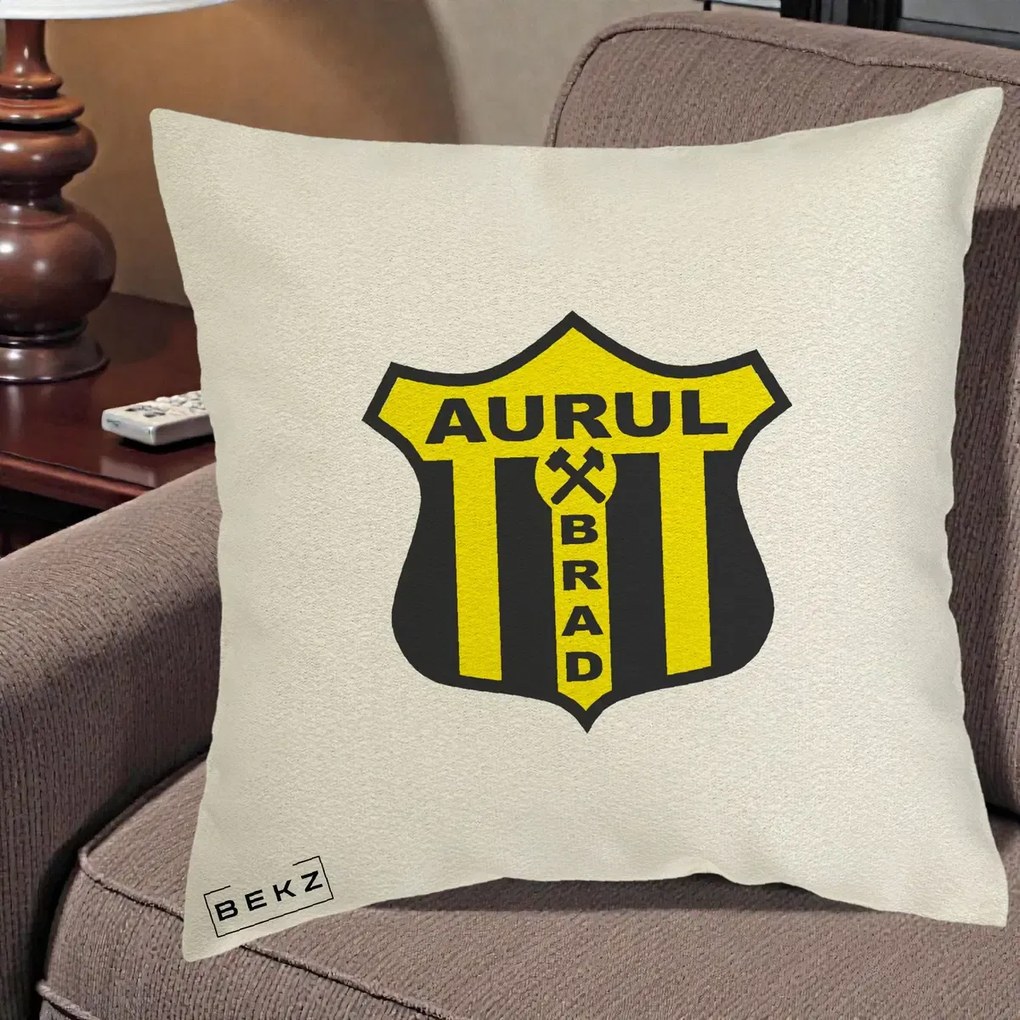 Perna Personalizata Aurul Brad Fotbal, 40x40 cm, Ecru, Husa Detasabila, Perna Inclusa, BEKZ®