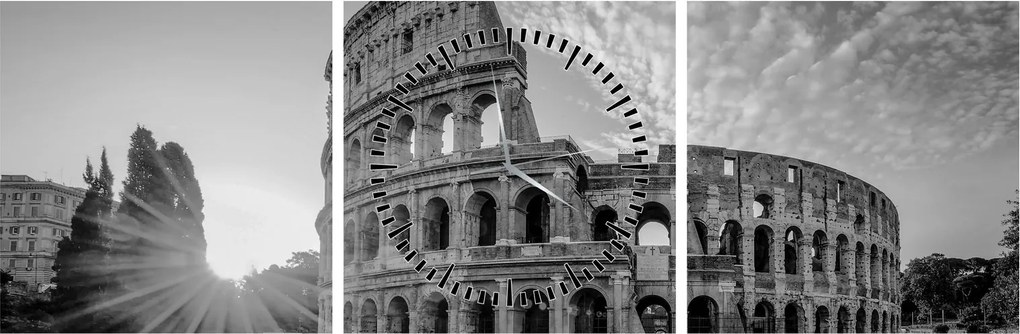 Tablou - Colosseum din Roma, alb-negru (cu ceas) (90x30 cm)