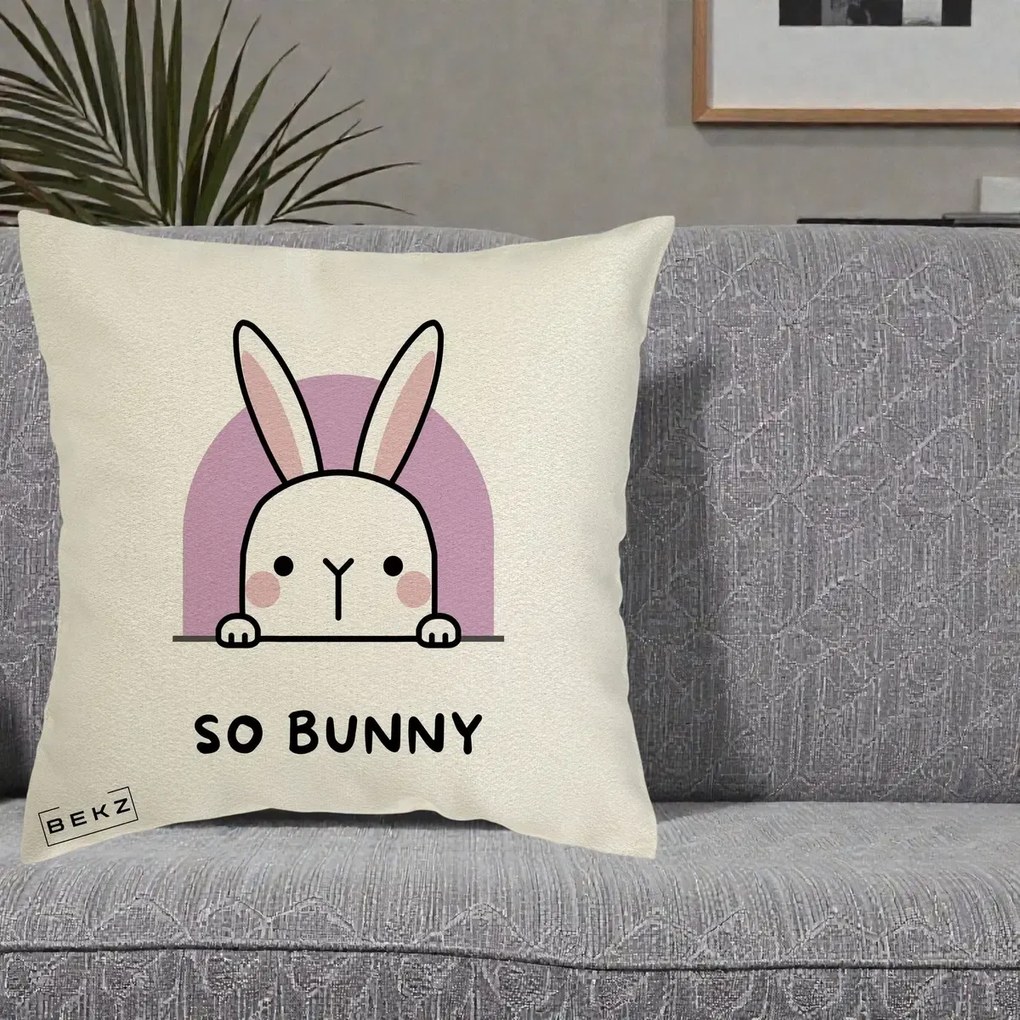 Perna Decorativa So Bunny Kawaii, 40x40 cm, Ecru, Husa Detasabila, Perna Inclusa, BEKZ®