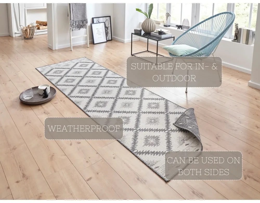 Covor adecvat pentru exterior NORTHRUGS Malibu, 80 x 350 cm, gri-crem