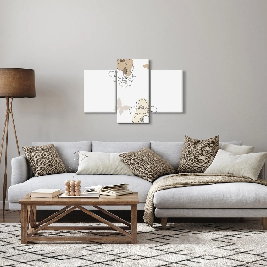 Tablou - Flori bej cu fluture N⁰2 (90x60 cm)