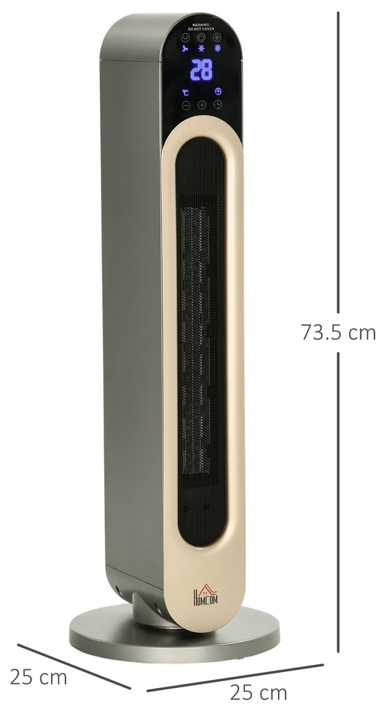 Incalzitor electric oscilant cu 3 moduri de incalzire cu temperatura reglabila si telecomanda, din ABS, Φ25x73,5 cm, argintiu HOMCOM | Aosom RO