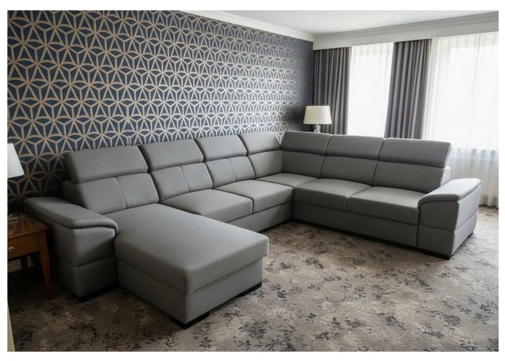 Colțar extensibil GRANADA cu colț universal în formă de U și spațiu de depozitare, gri închis