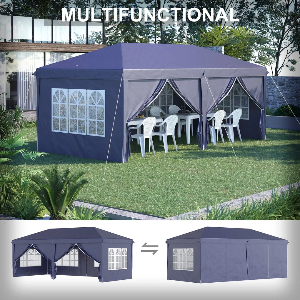 Outsunny Foisor de gradina pliabil pentru exterior cu 6 panouri laterale, 585x295cm albastru | AOSOM RO