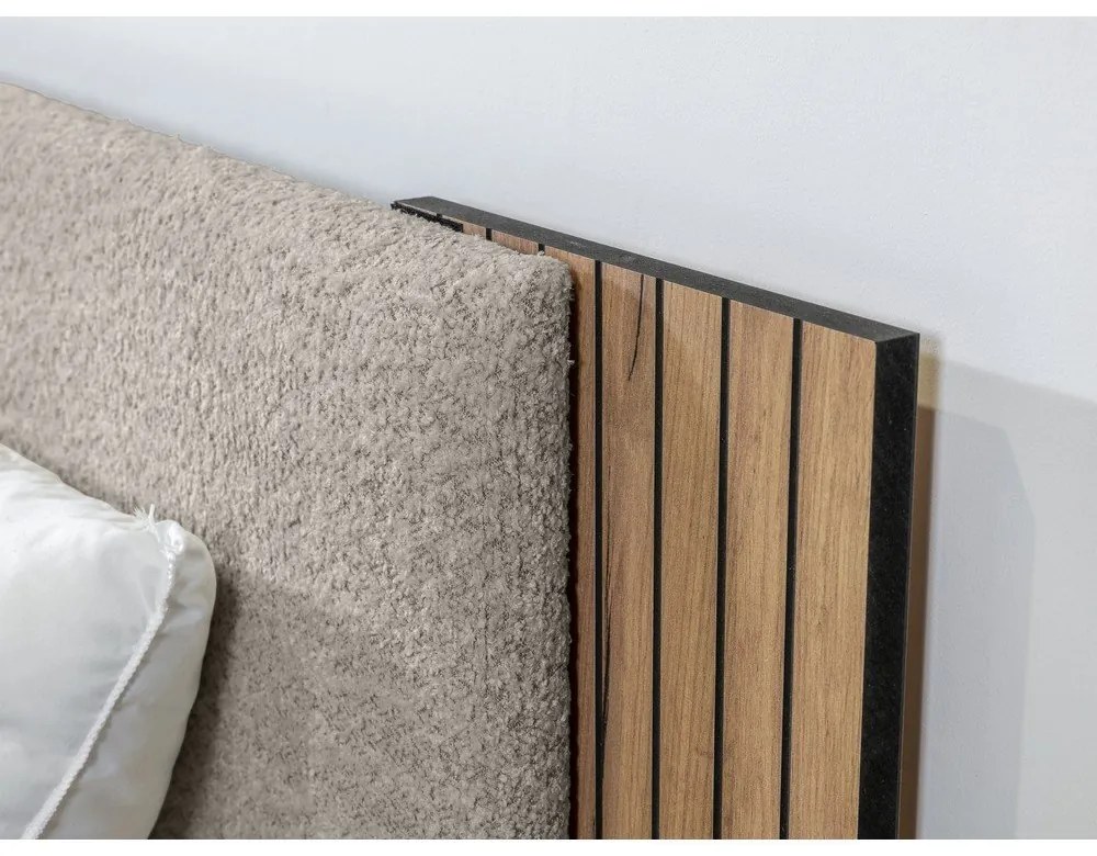 Pat matrimonial gri deschis cu somieră 160x200 cm Lior – Bobochic Paris