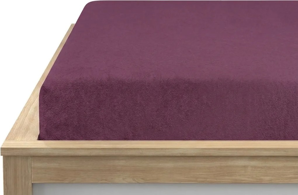 Cearsaf elastic molton din fleece pruna 180 x 200 cm