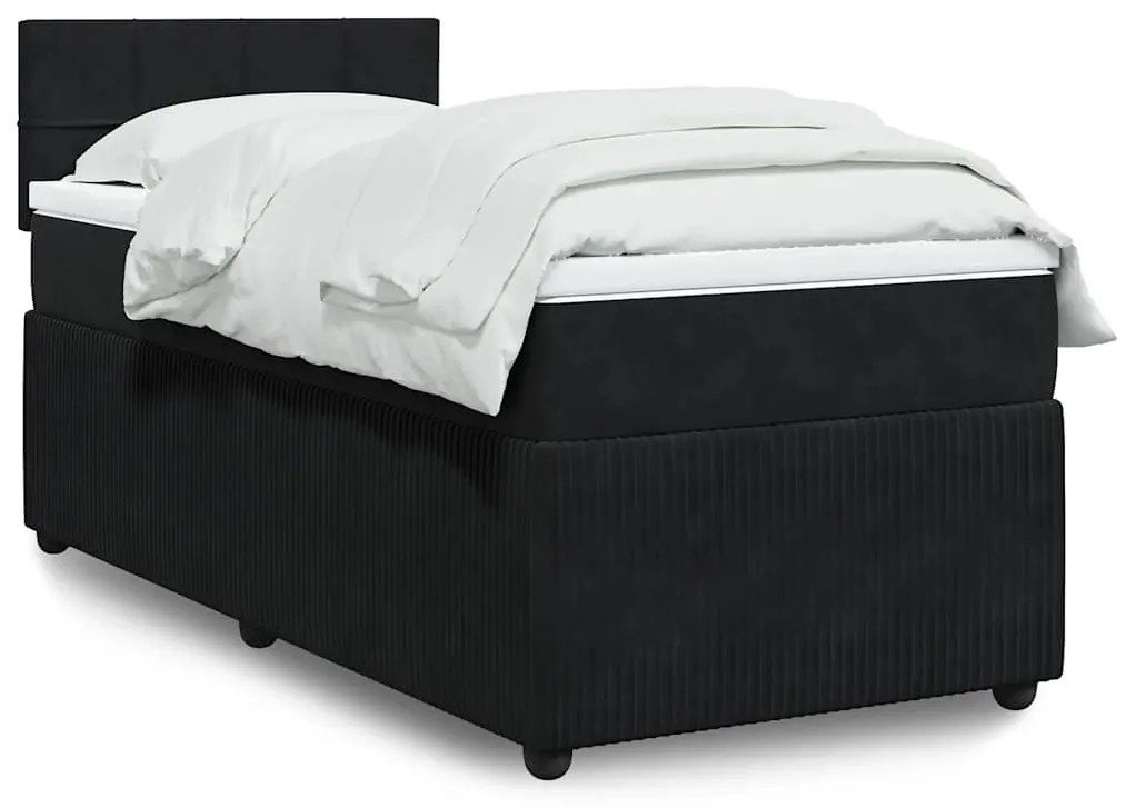 vidaXL Pat box spring cu saltea, negru, 80x200 cm, catifea