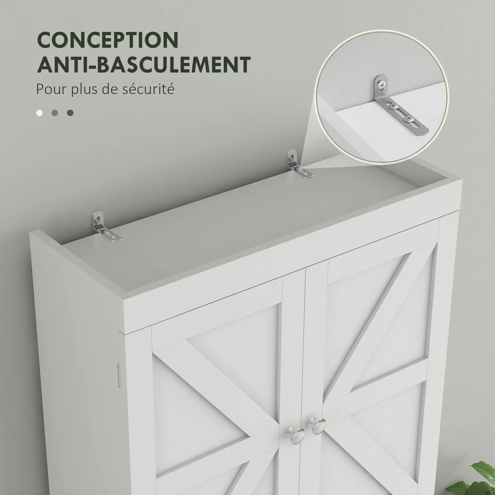 HOMCOM Dulap de depozitare deasupra toaletelor, dulap de baie cu 2 uși raft 58,5L x 23l x 170H cm alb | Aosom Romania