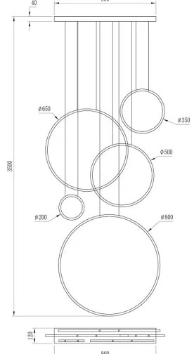 Lustră pe cablu SATURNO LED/100W/230V auriu