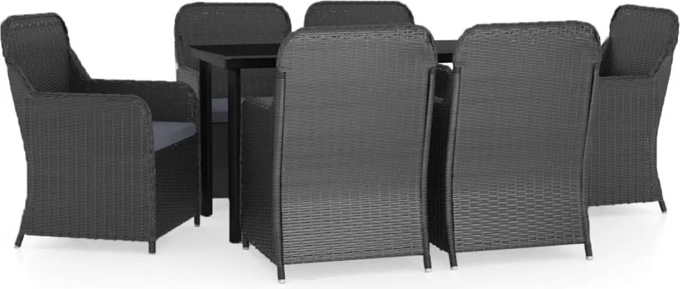 vidaXL Set de masă pentru grădină, 7 piese, cu perne, negru