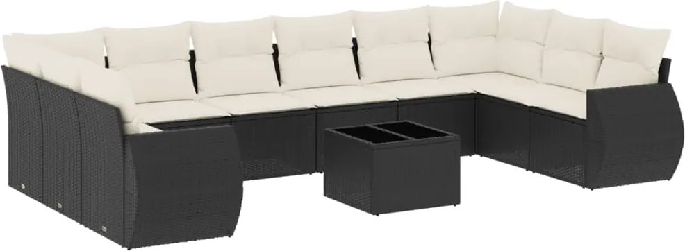 vidaXL Set canapele de grădină cu perne, 11 piese, negru, poliratan