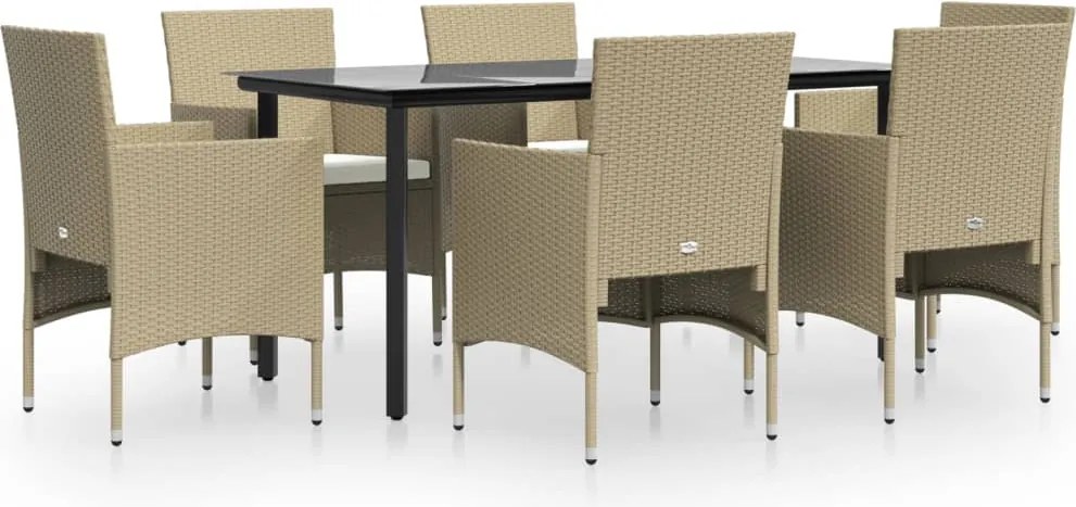 vidaXL Set de masă pentru grădină, 5 piese, cu perne, bej și negru