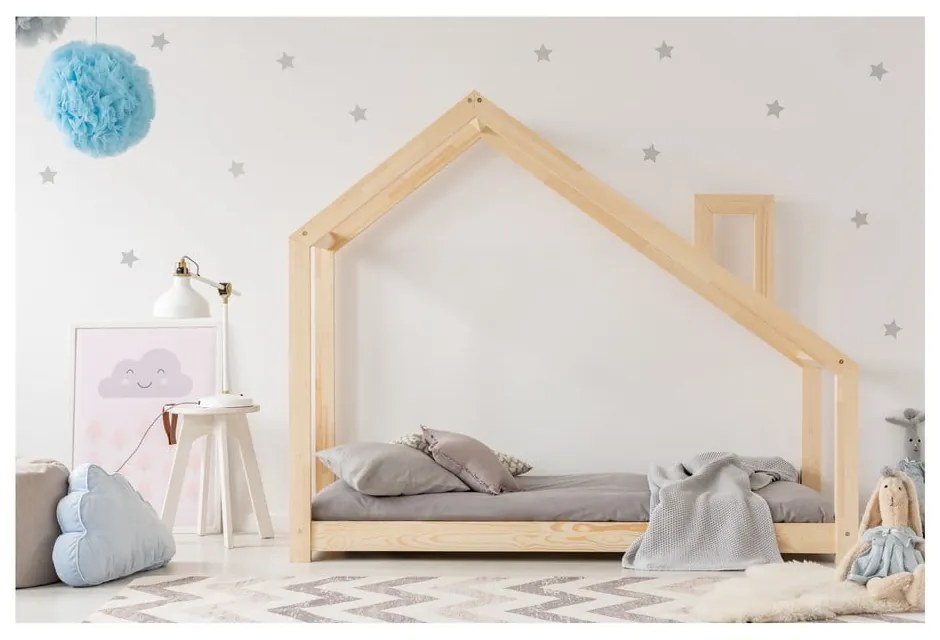 Cadru pat din lemn de pin, în formă de căsuță Adeko Mila DMS, 140 x 200 cm