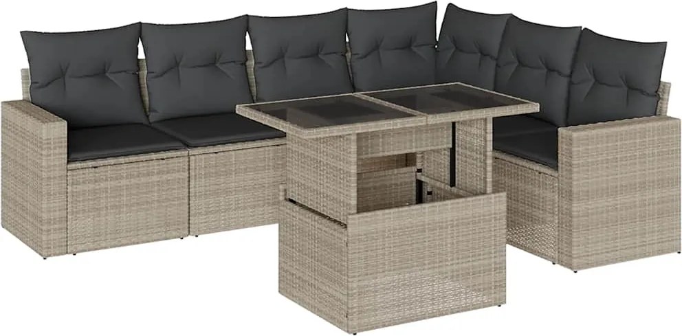 vidaXL Set canapele de grădină cu perne, 7piese gri deschis poliratan