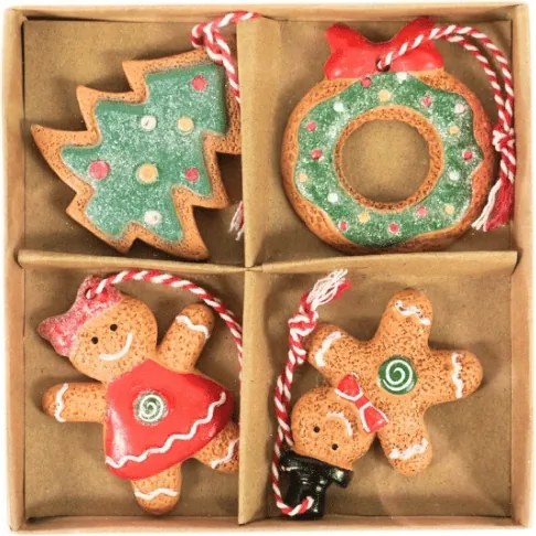 Set 4 bucati decoratiuni de Craciun GINGERBREADS 6 cm