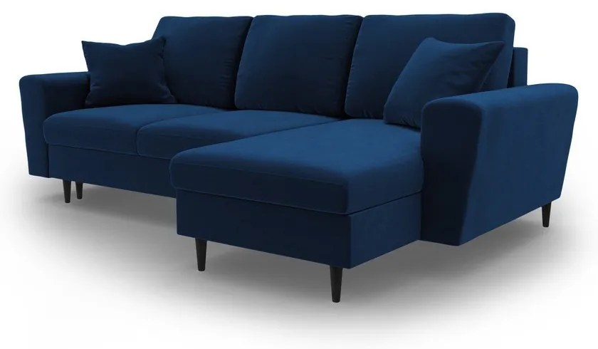 Colțar albastru extensibil, cu spațiu de depozitare cu tapițerie din catifea Kyoto – Cosmopolitan Design