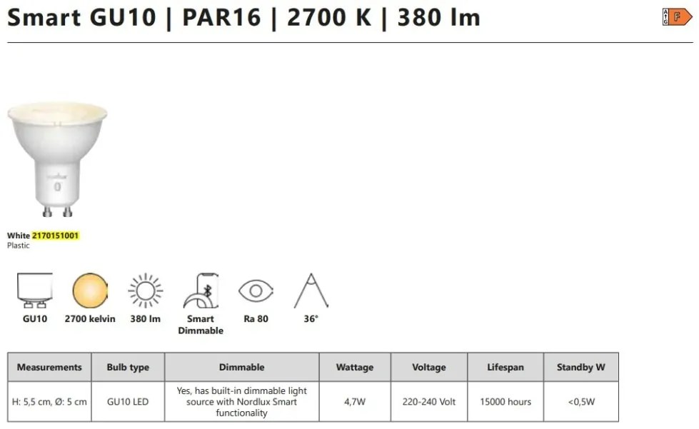 Bec LED Smart GU10 PAR16 2700K 380Lm