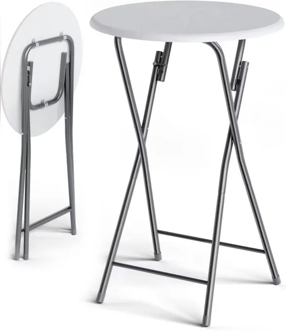 Deuba Masă de bar pliabilă Ø60 cm - albă cu decor de lemn