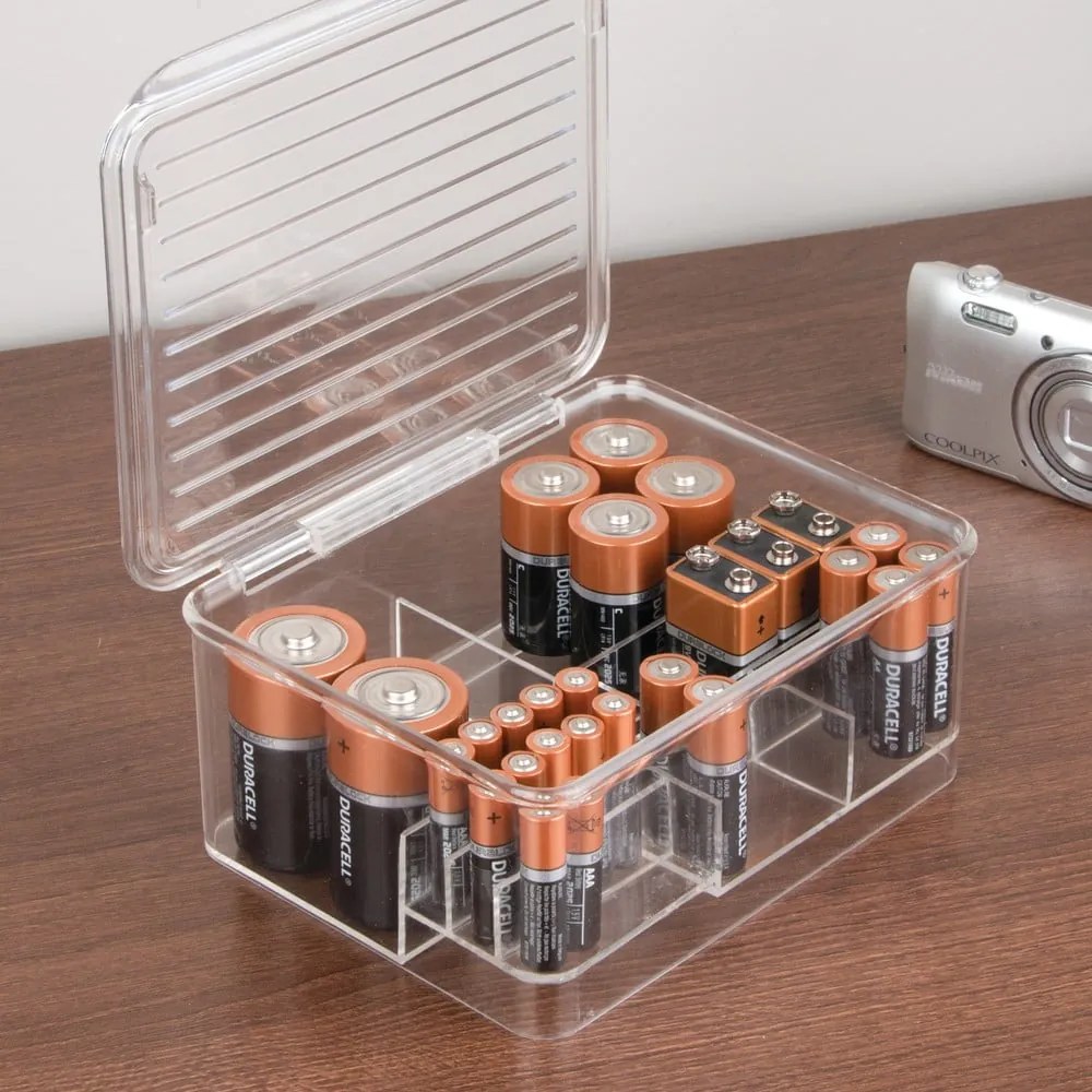 Organizator transparent compartimentat cu capac iDesign Linus, 17 x 14 cm