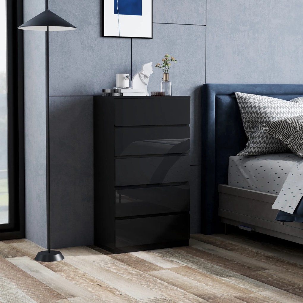 HOMCOM Comoda cu 5 sertare Comoda de stil modern pentru dormitor intrare living 55x34x100 cm Negru | Aosom Romania