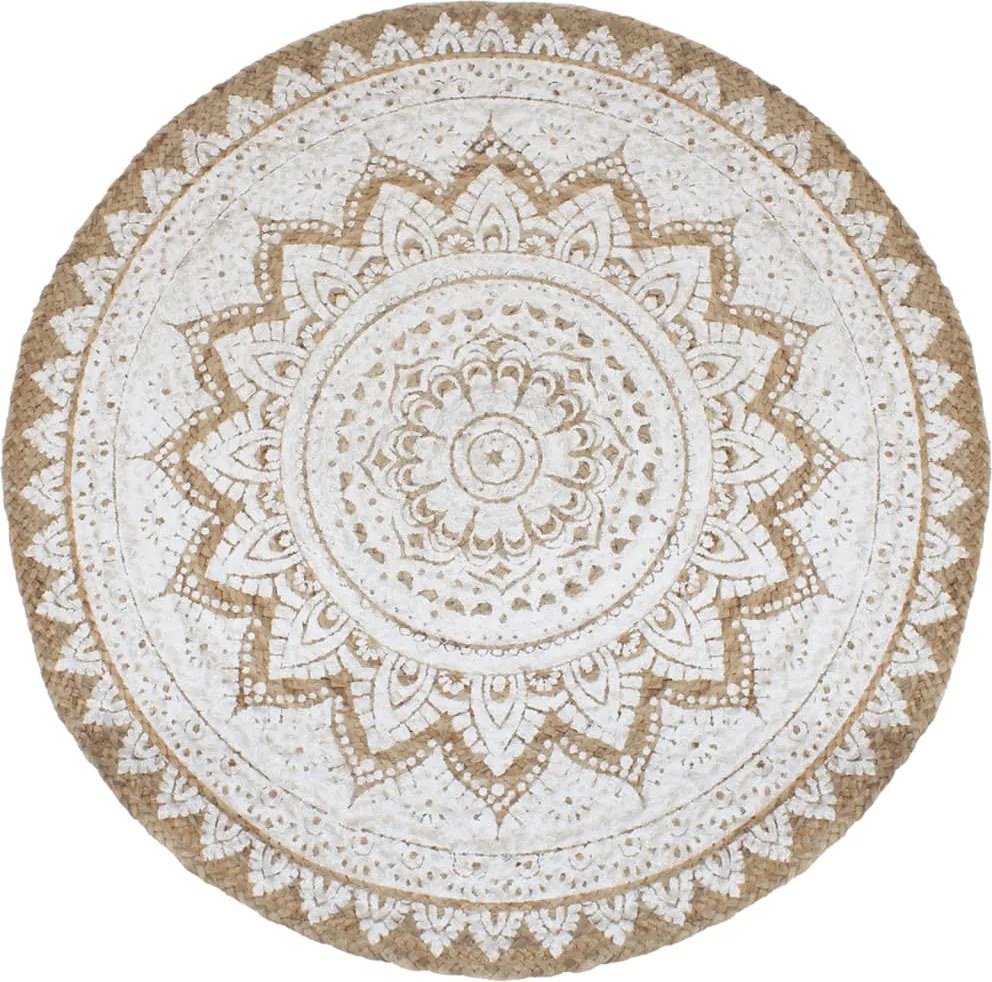 vidaXL Covor din iută împletită cu imprimeu, 210 cm, rotund