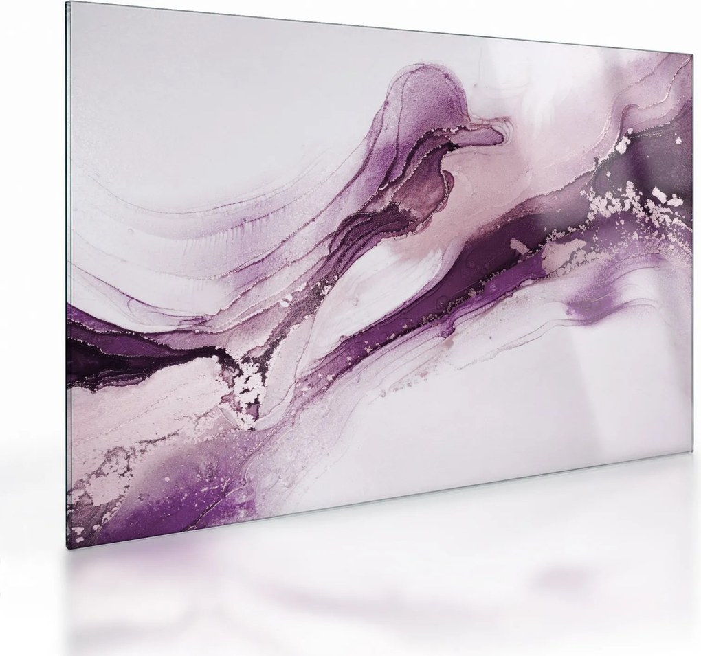 Tablou pe sticlă - Artă fluidă violet (70x50 cm)