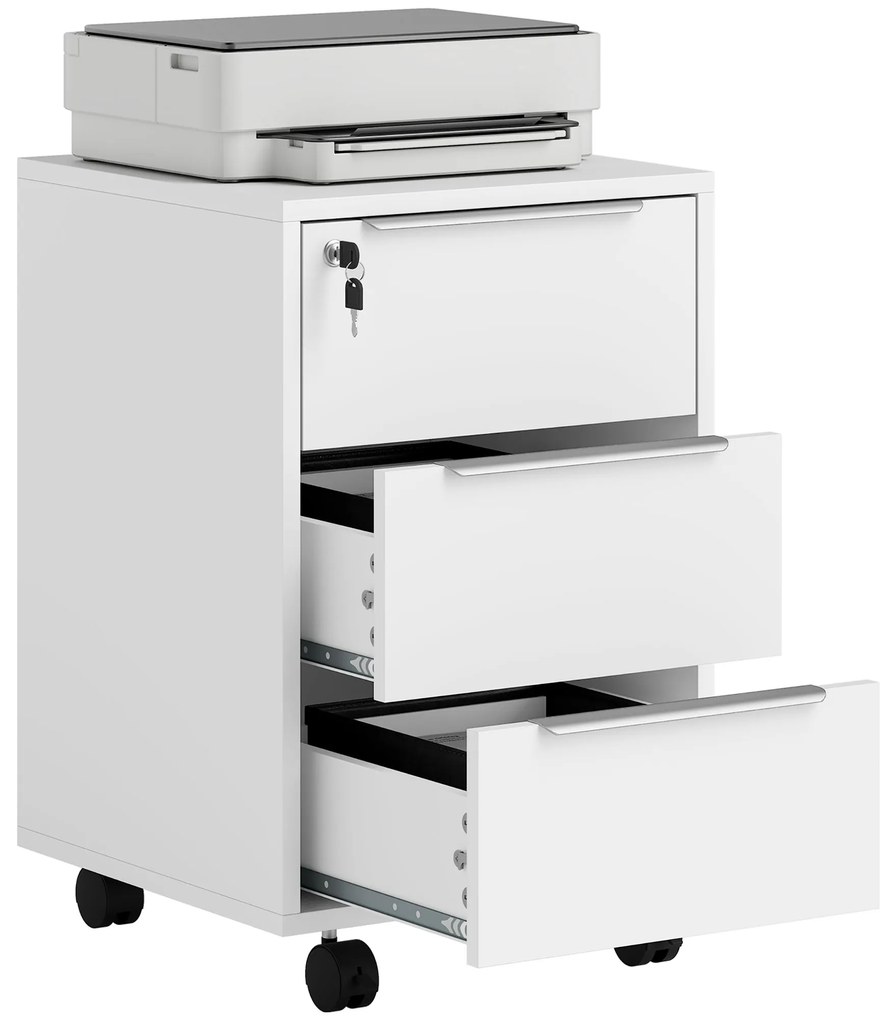 HOMCOM Corp pentru birou pe roți cu 3 sertare și încuietoare pentru dosare 40 x 40 x 63,5 cm alb | Aosom Romania