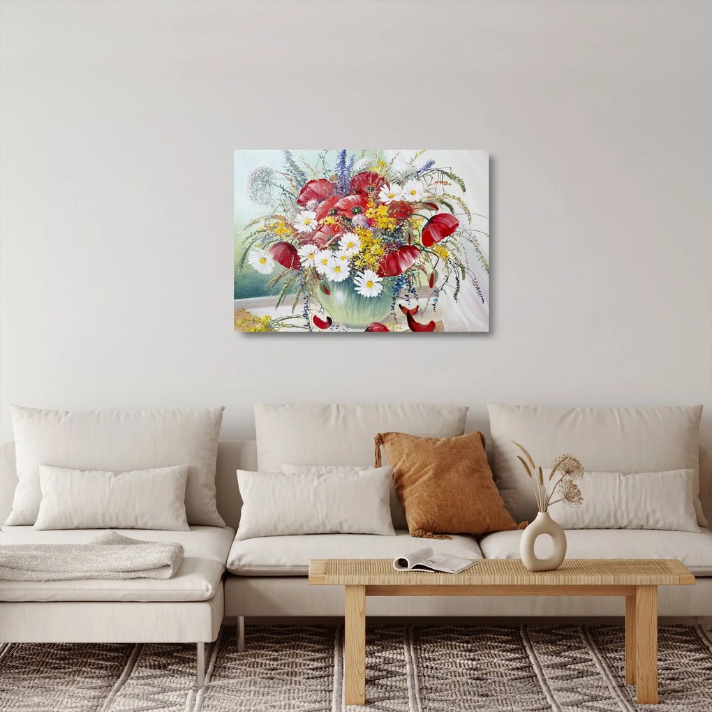 Tablou pe sticlă - Vază cu flori sălbatice (70x50 cm)