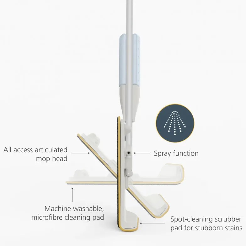 Mop cu pulverizator Joseph Joseph CleanTech 65004, 145 cm, Suport de perete, Gri