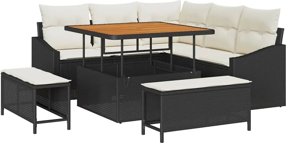 vidaXL Set de canapele pentru grădină cu pernă 8 pcs Negru poliratan