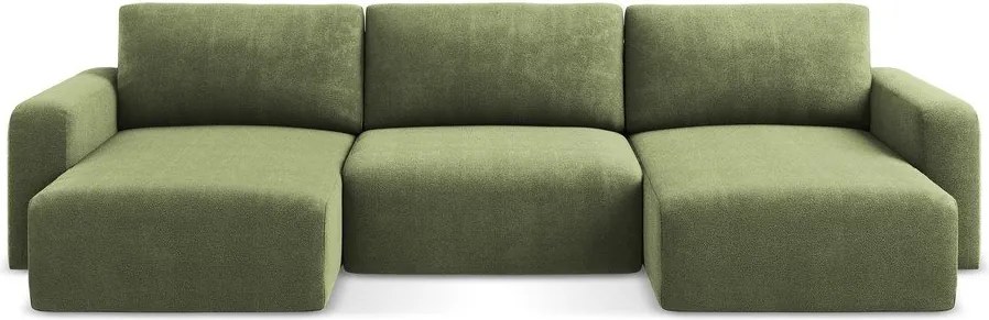 Colțar verde extensibil/cu spațiu de depozitare cu tapițerie din chenille (în formă de "U") Kona – Makamii