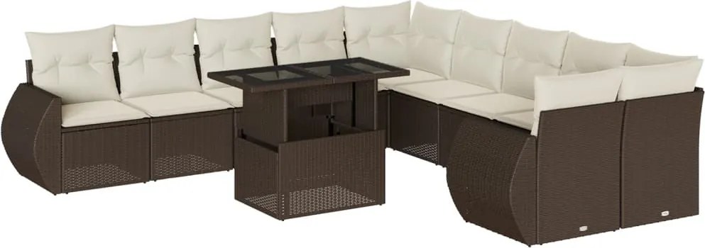vidaXL Set canapele de grădină cu perne, 11 piese, maro, poliratan